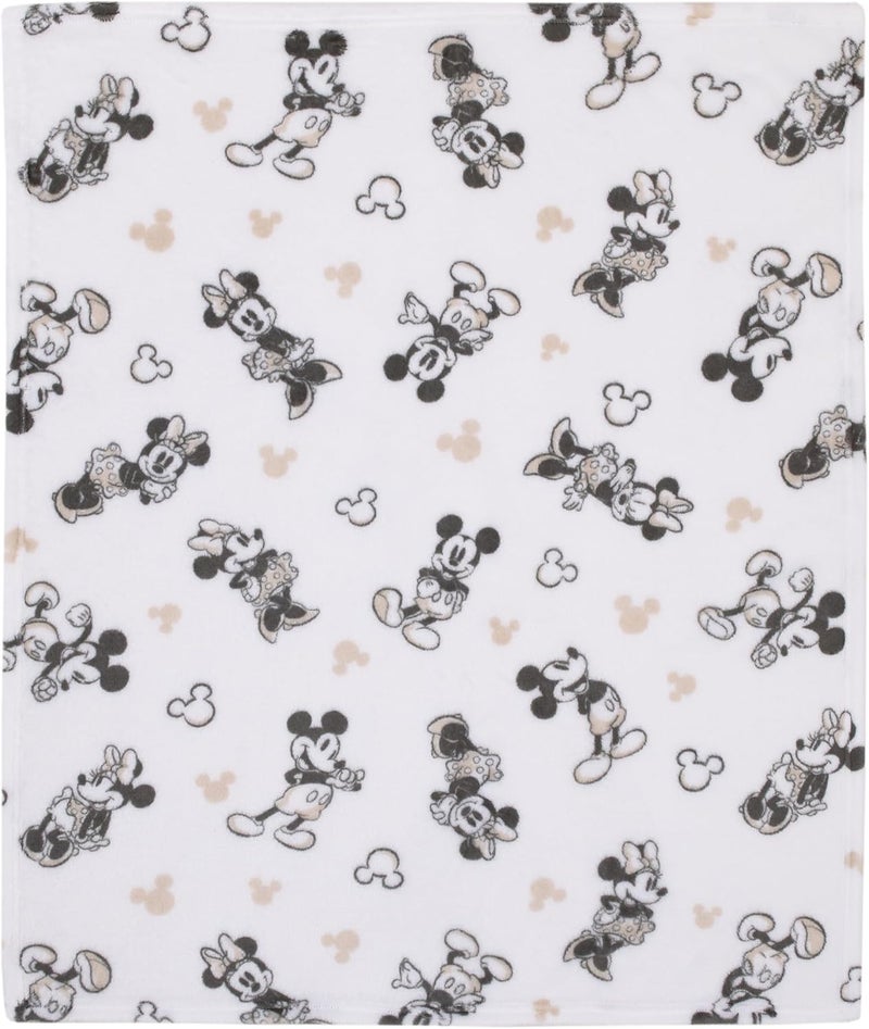 NoJo Disney Mickey and Minnie Mouse Black and White Super Soft Baby Blanket - Image 3